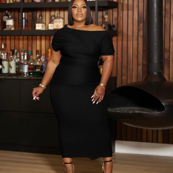 Women Plus Size Bodycon Long Dress Off Shoulder Elegant Sexy Evening - Picture 5 of 6